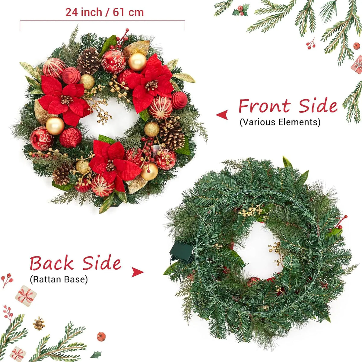 Lighted Christmas Wreath With LED Balls for Outdoor Door Decor