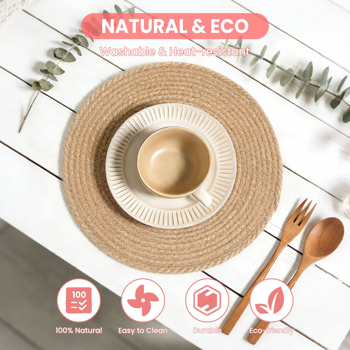 Round Woven Rattan Placemats For Heat Resistant Dining Table Decor