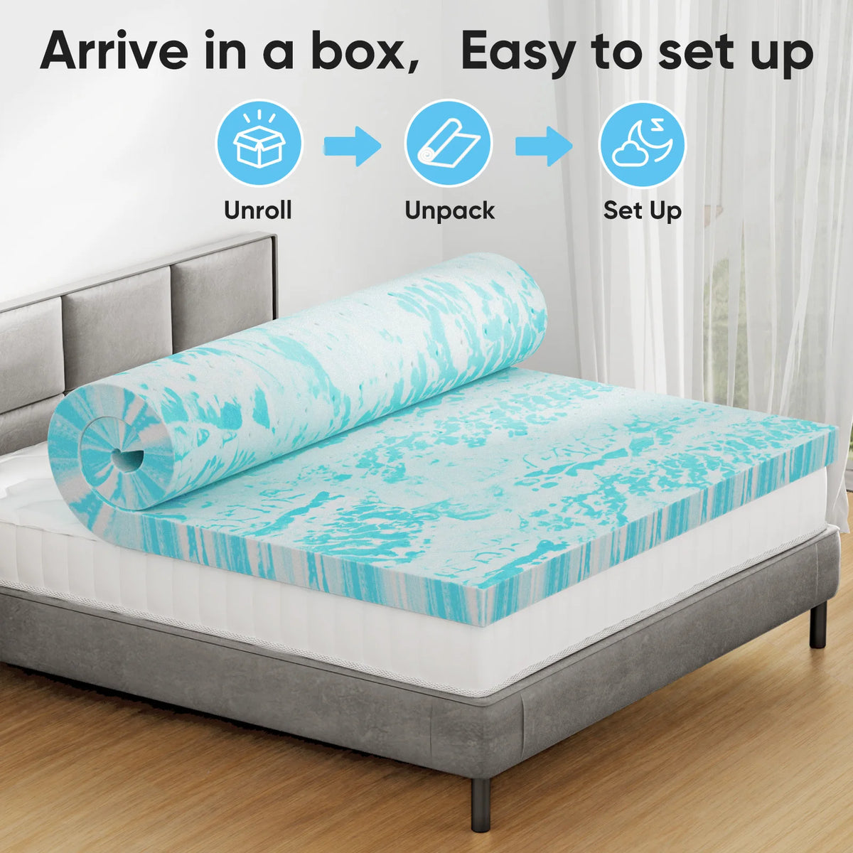 JHK Cooling Gel Memory Foam Mattress Topper for Comfortable Sleep