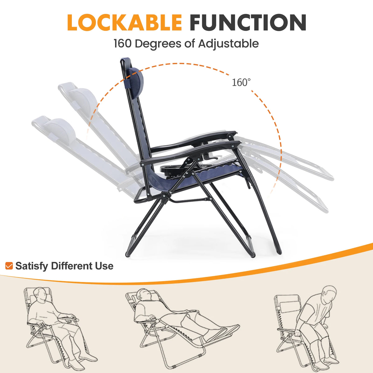 MCQ Zero Gravity Folding Outdoor Recliner Chairs With Cup Holders