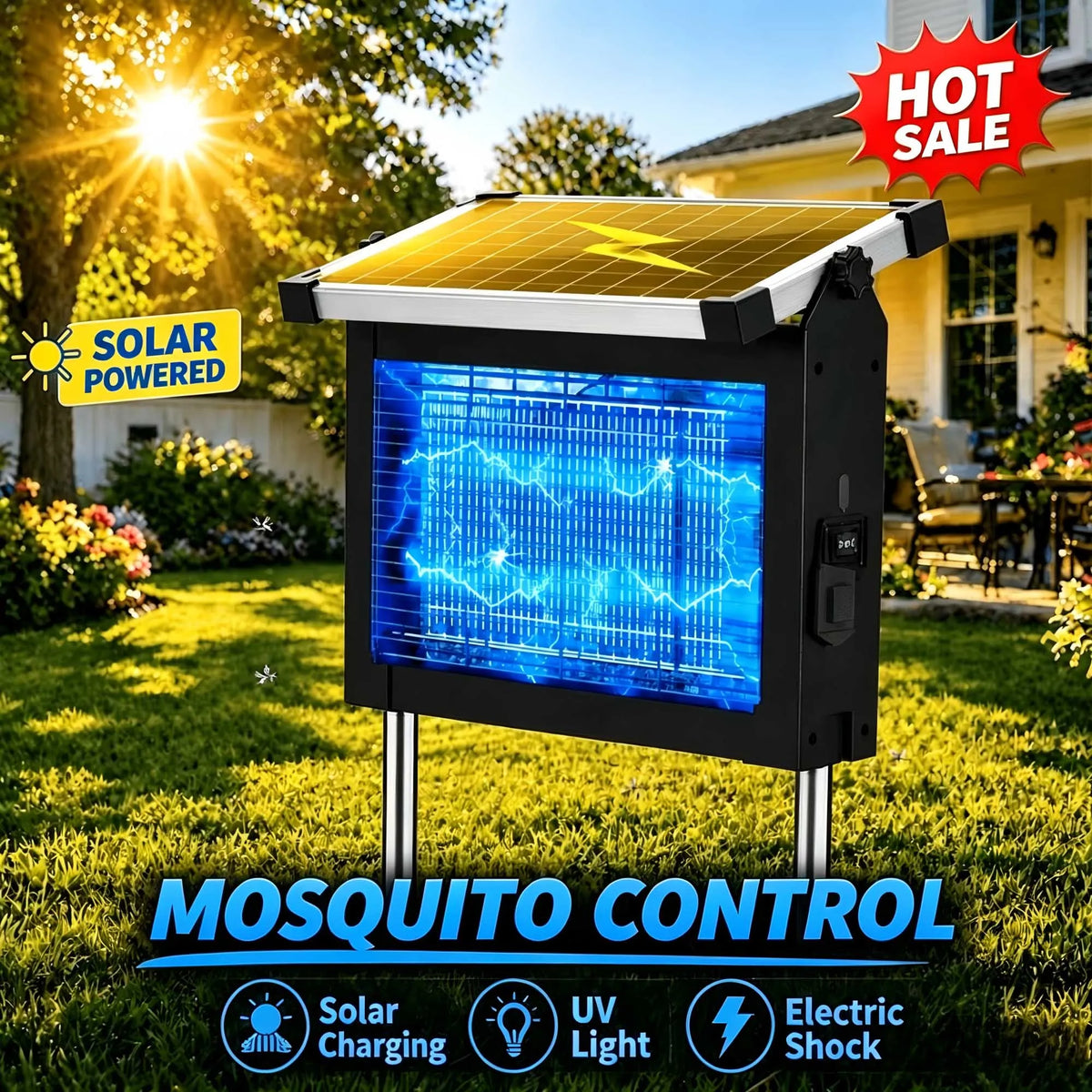 Waterproof Solar Bug Zapper With 4500V Grid For Garden Patios