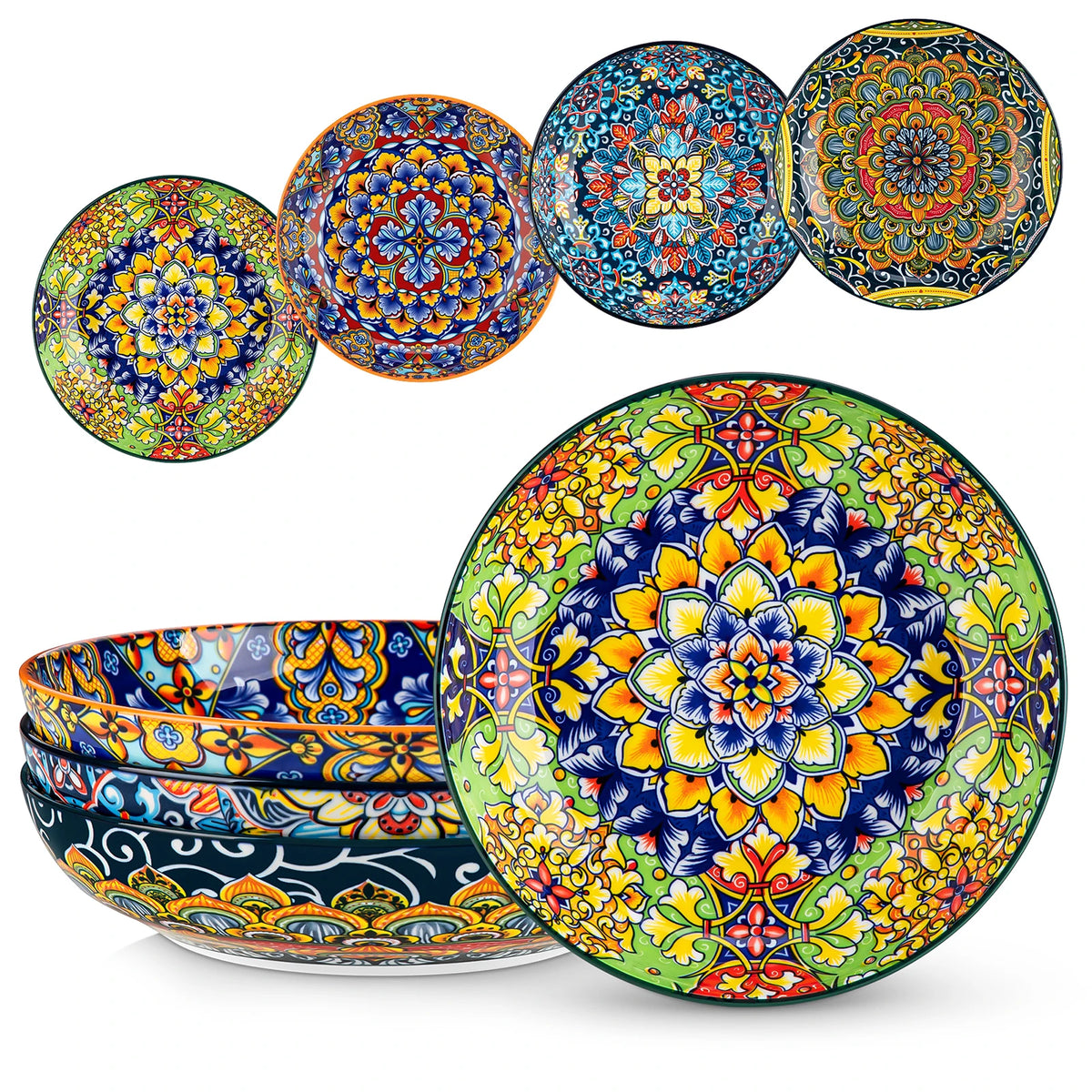 MALACASA Floral Ceramic Pasta Bowls for Soup and Cereal