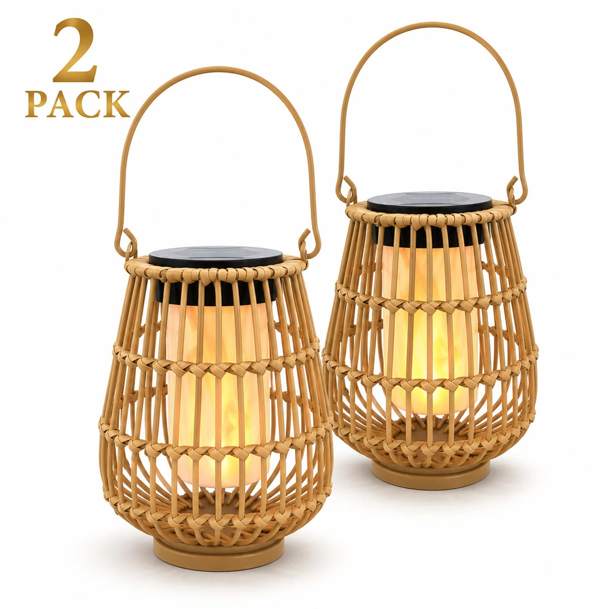 Solar Rattan Lanterns Outdoor Hanging Waterproof LED Garden Lights