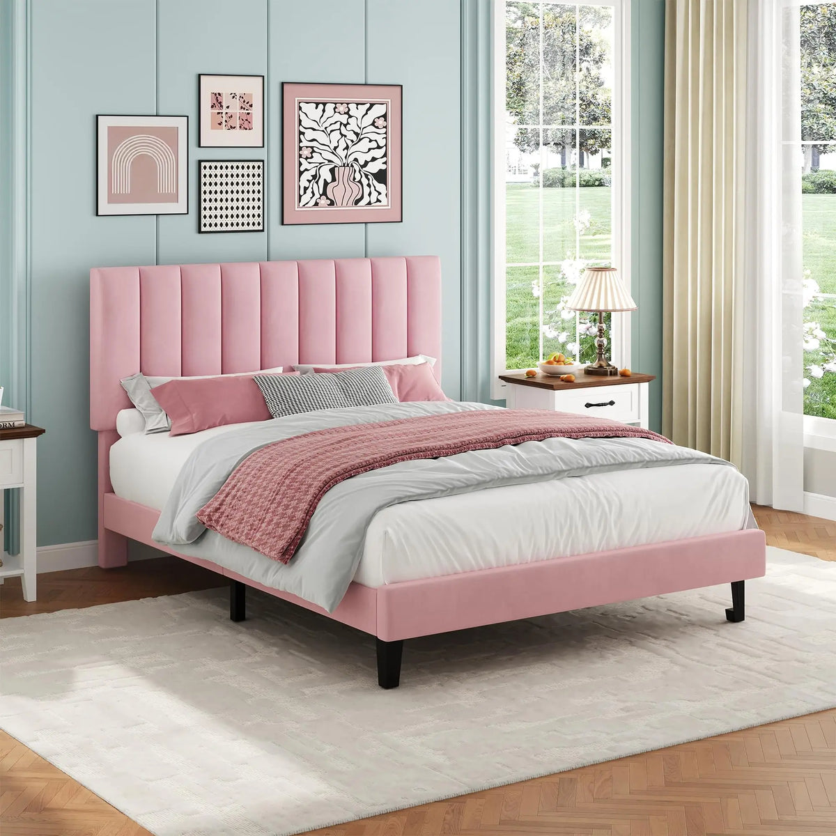 HiMISS Upholstered Platform Bed Frame With Tufted Headword