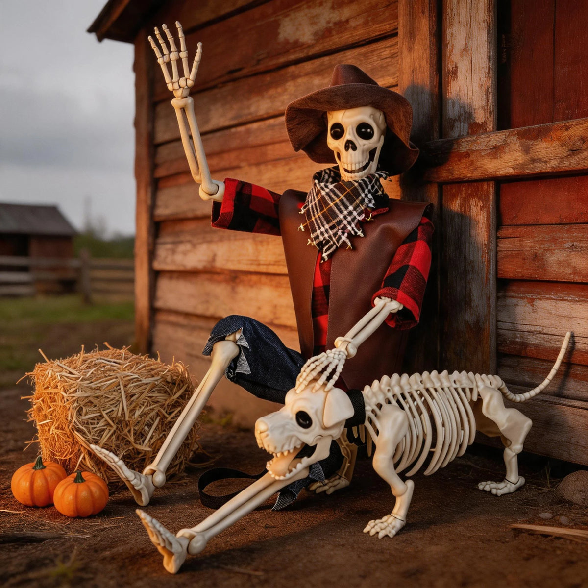 Western Cowboy Skeleton With Poseable Joints For Halloween Yard Decor