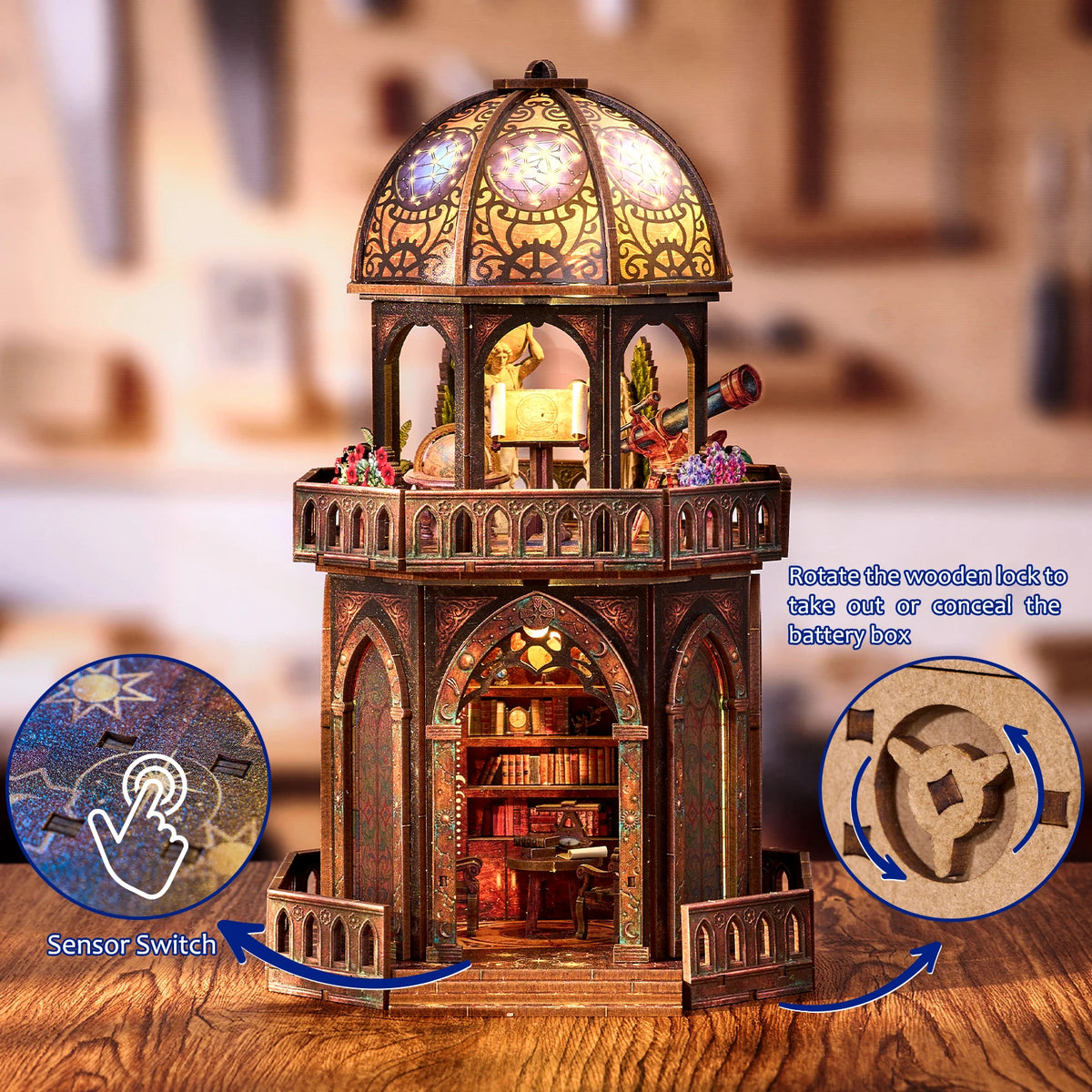 DIY 3D Wooden Observatory Book Nook Puzzle Kit For Bookshelves