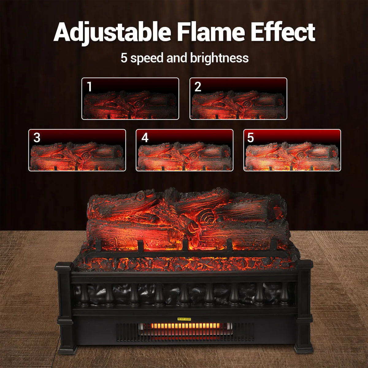 1500W Electric Fireplace Log Insert Heater With Thermostat Crackling Sound