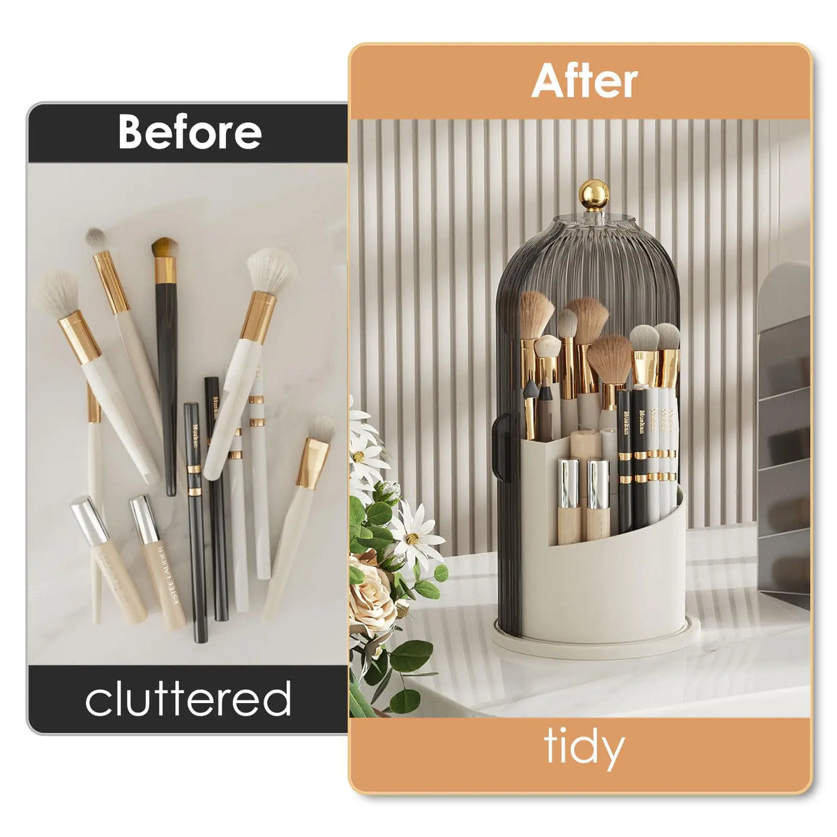 YOOLENS Rotating Makeup Brush Holder With Clear Dustproof Lid