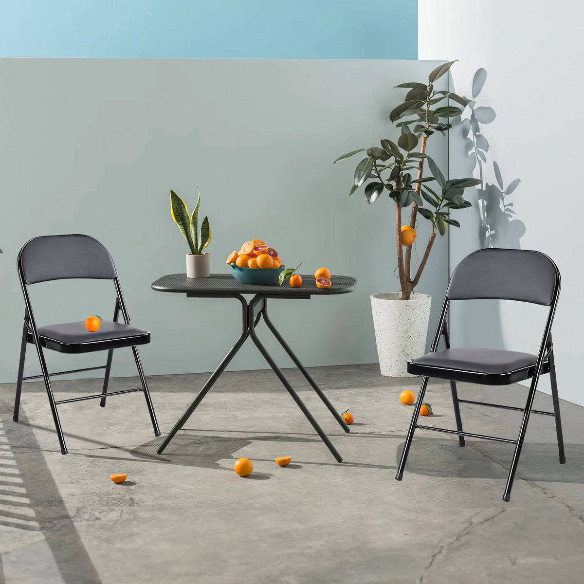 JHK Padded Folding Chair With Faux Leather Metal Frame