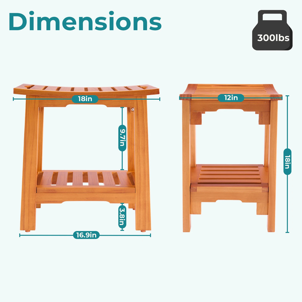 MCQ Waterproof Wooden Shower Bench With Storage Shelf For Home