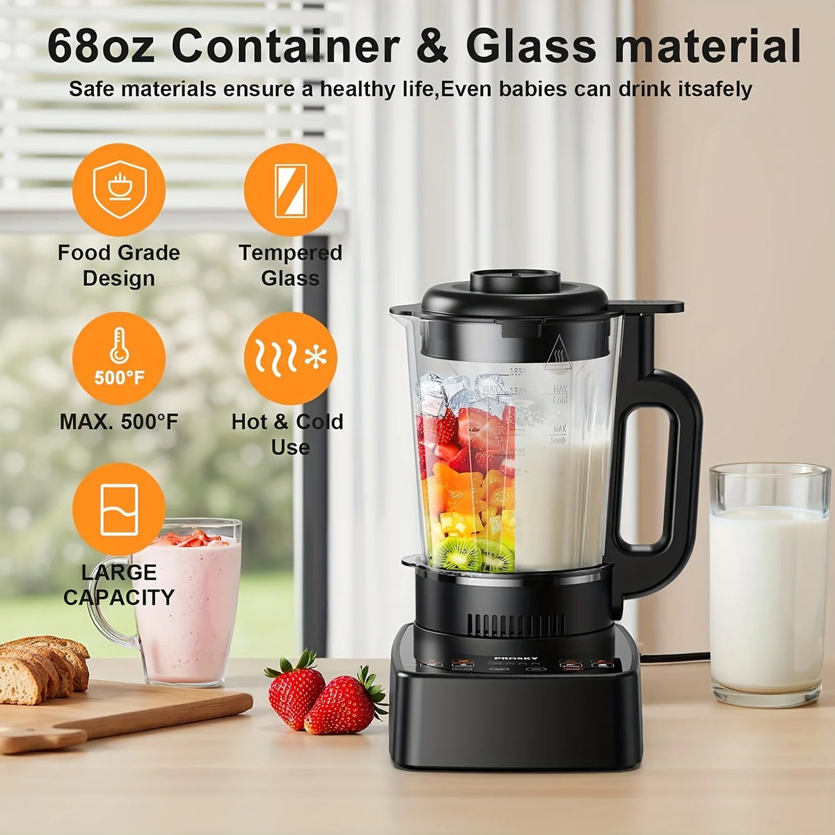 Prasky 2400W Professional Heating Blender 25000RPM With Auto Clean Function