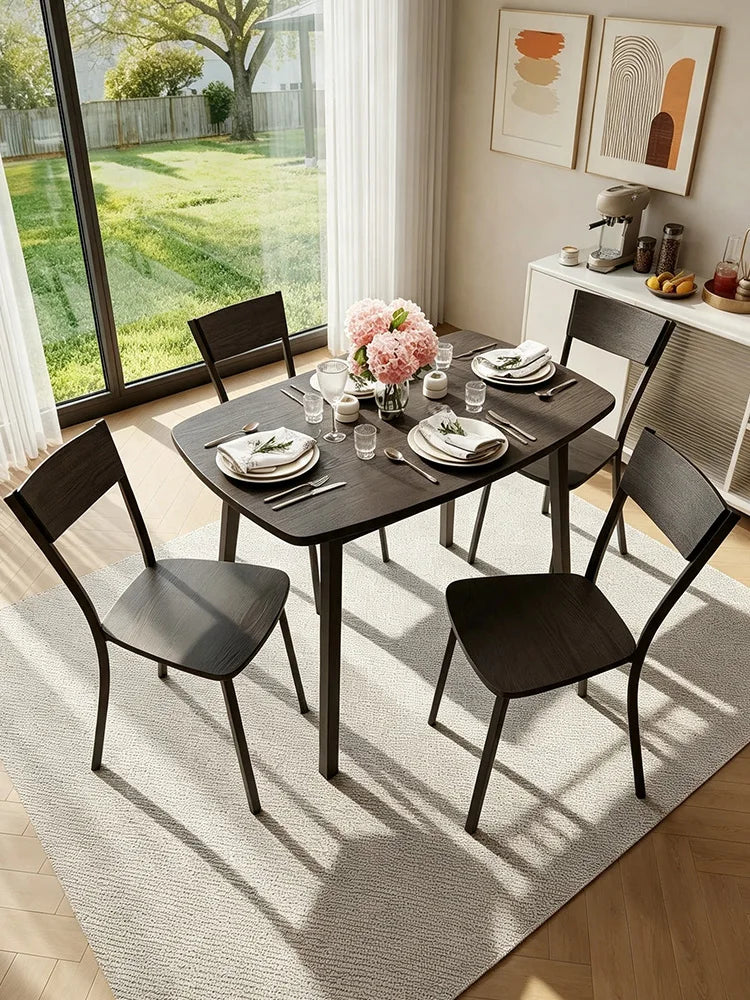 HiMISS Antique Dining Set With Four Chairs And Storage Shelf