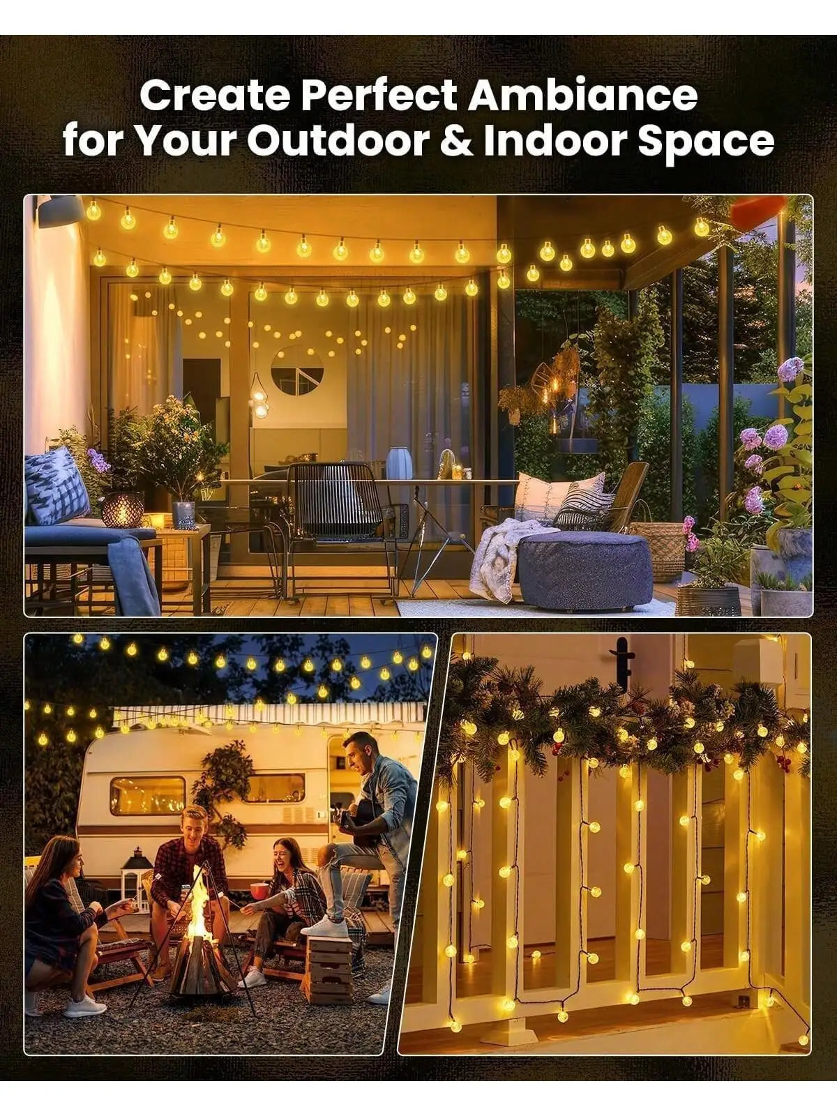 Bhony Waterproof Solar String Lights for Outdoor Garden Decor