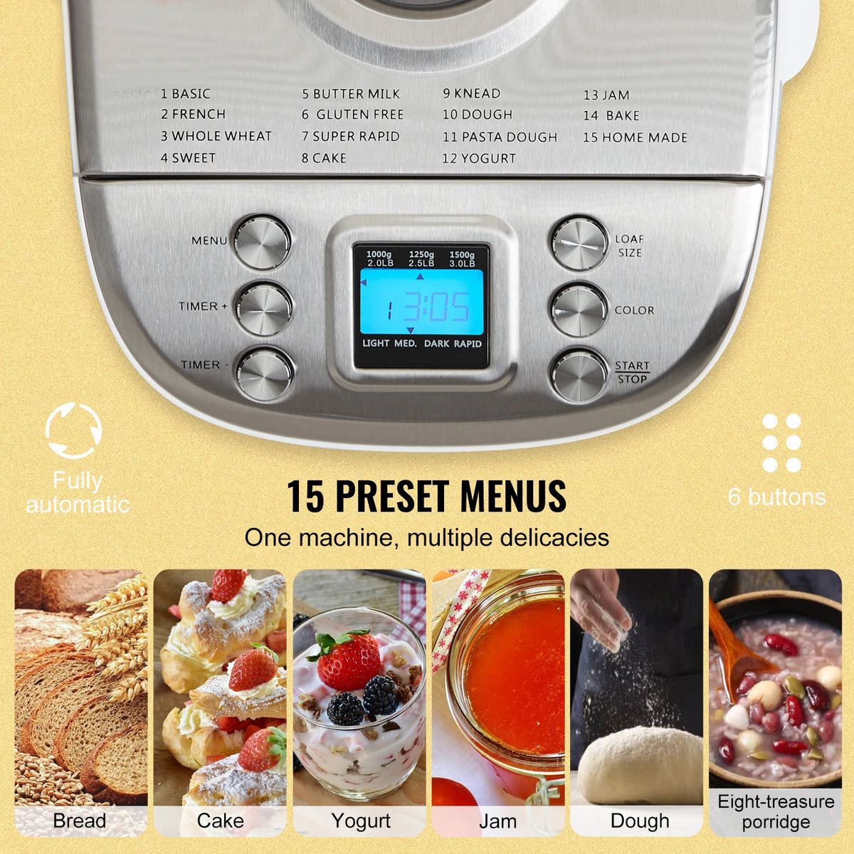 SucceBuy Automatic 15 Function Bread Maker With Nonstick Ceramic Pan