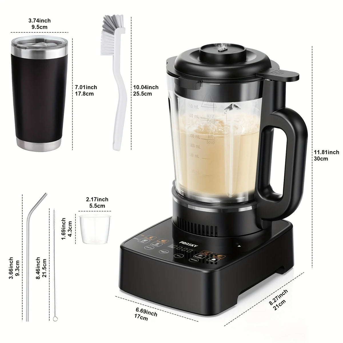 Prasky 2400W Professional Heating Blender 25000RPM With Auto Clean Function