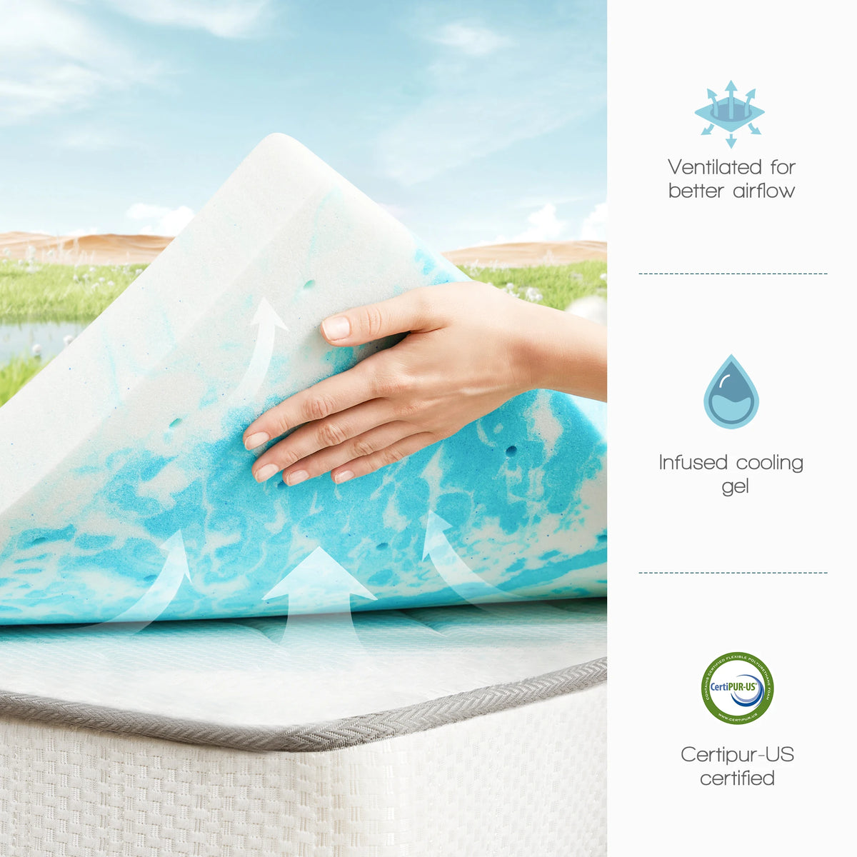 JHK Cooling Gel Memory Foam Mattress Topper for Comfortable Sleep
