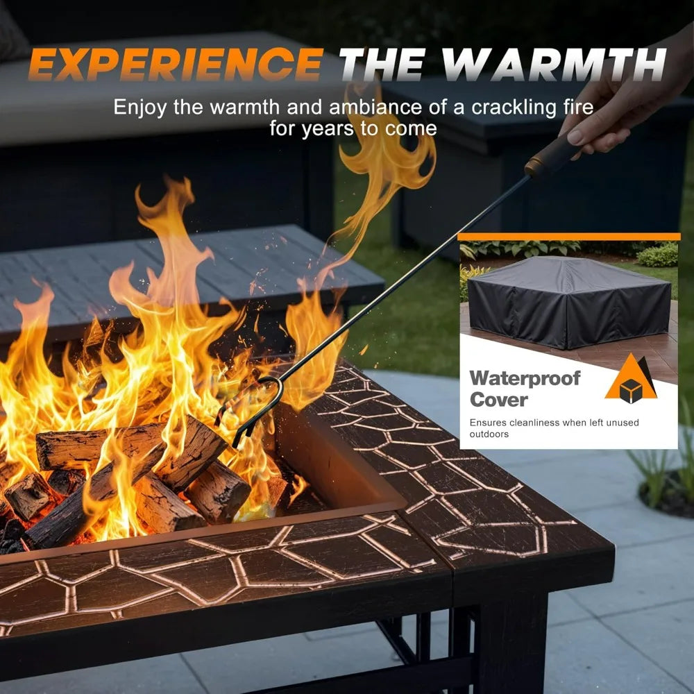 Devoko Metal Outdoor Fire Pit With Waterproof Cover For Patio