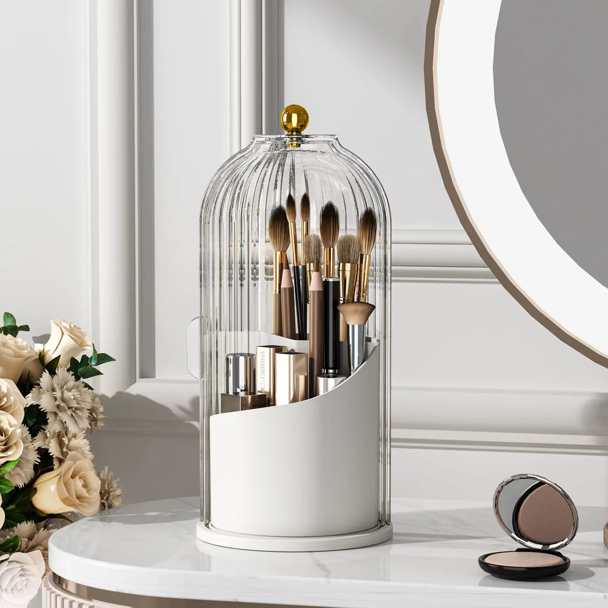 YOOLENS Rotating Makeup Brush Holder With Clear Dustproof Lid