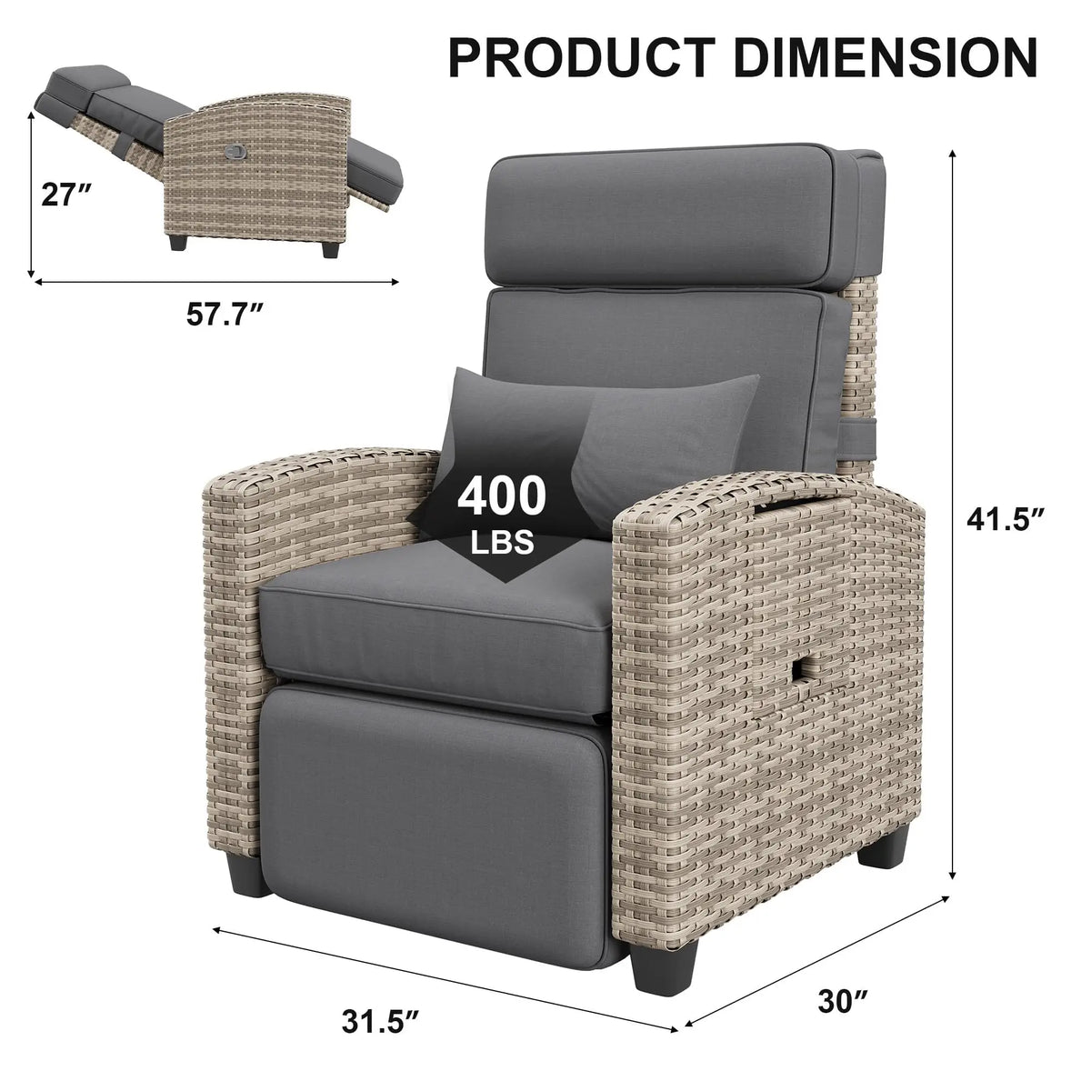 Adjustable Wicker Recliner With Footrest And Flip Up Side Table