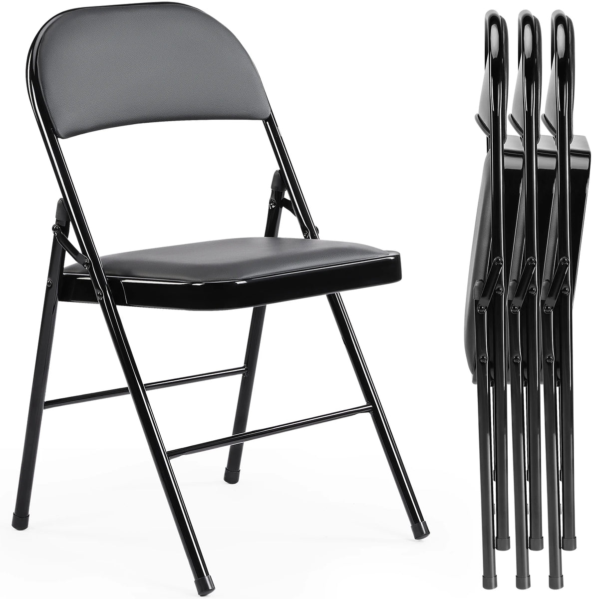 JHK Padded Folding Chair With Faux Leather Metal Frame