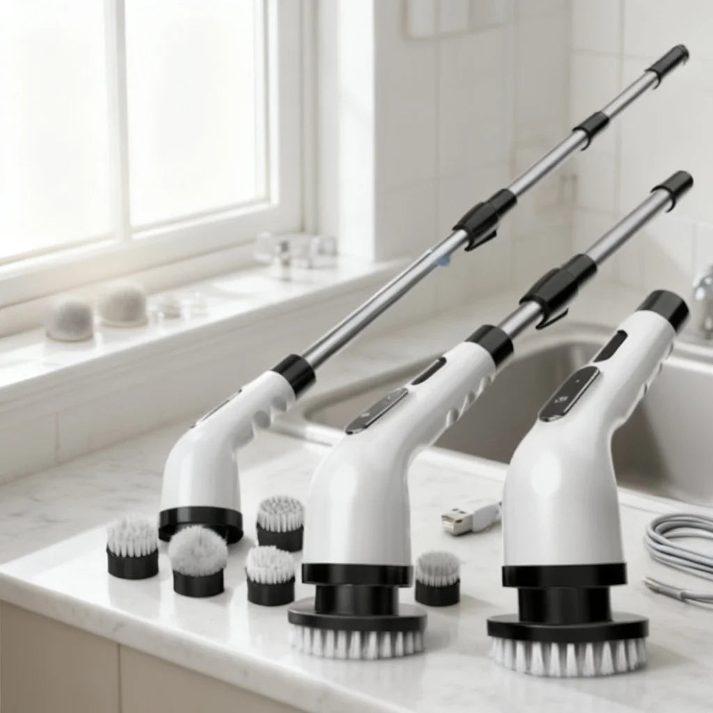 Rechargeable Electric Spin Scrubber With Seven Cleaning Brush Heads