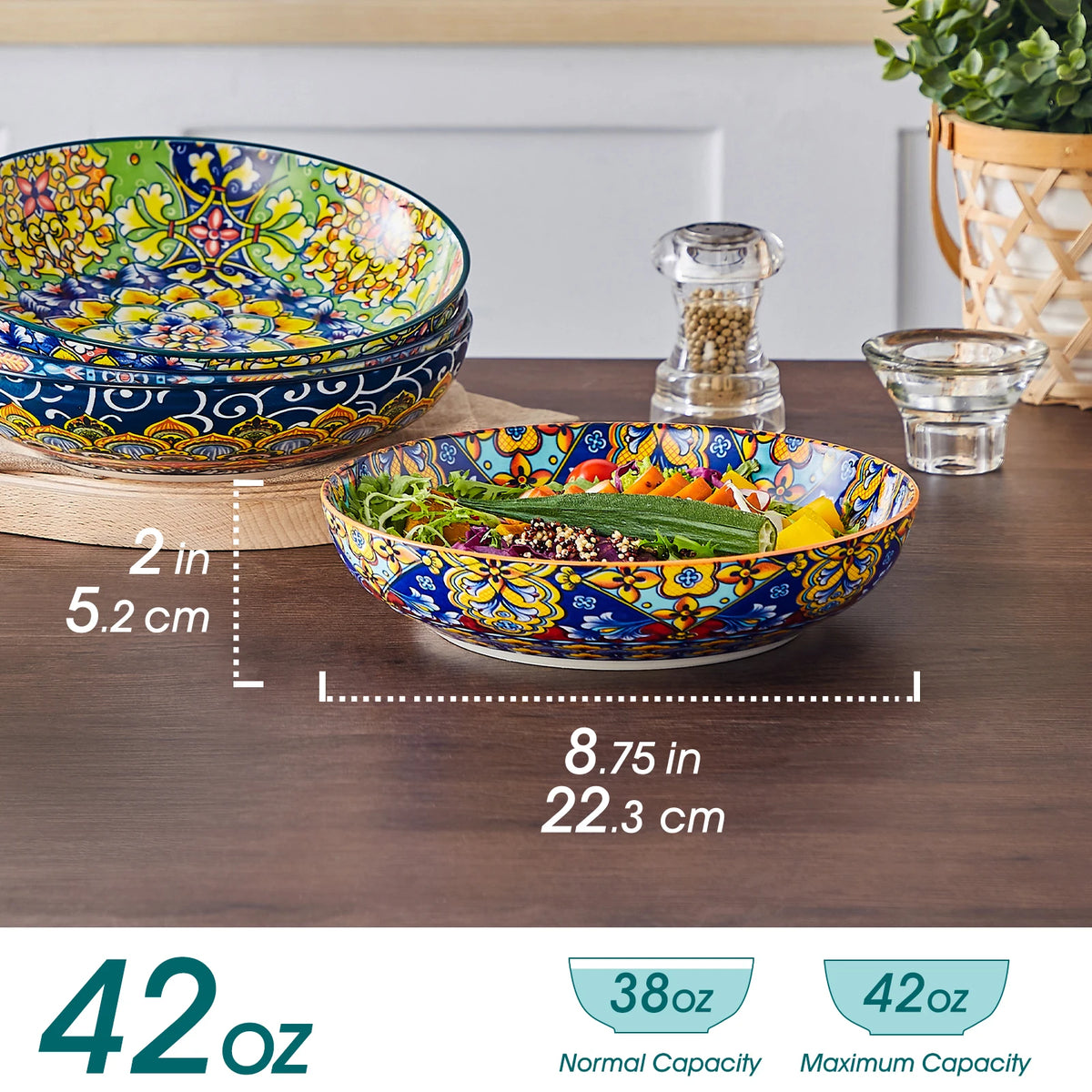MALACASA Floral Ceramic Pasta Bowls for Soup and Cereal