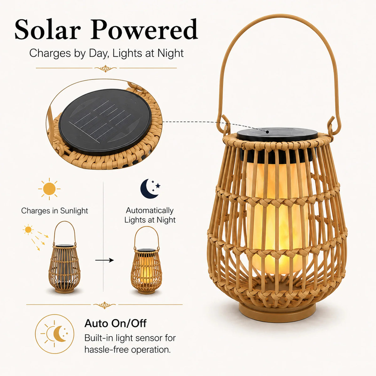Solar Rattan Lanterns Outdoor Hanging Waterproof LED Garden Lights
