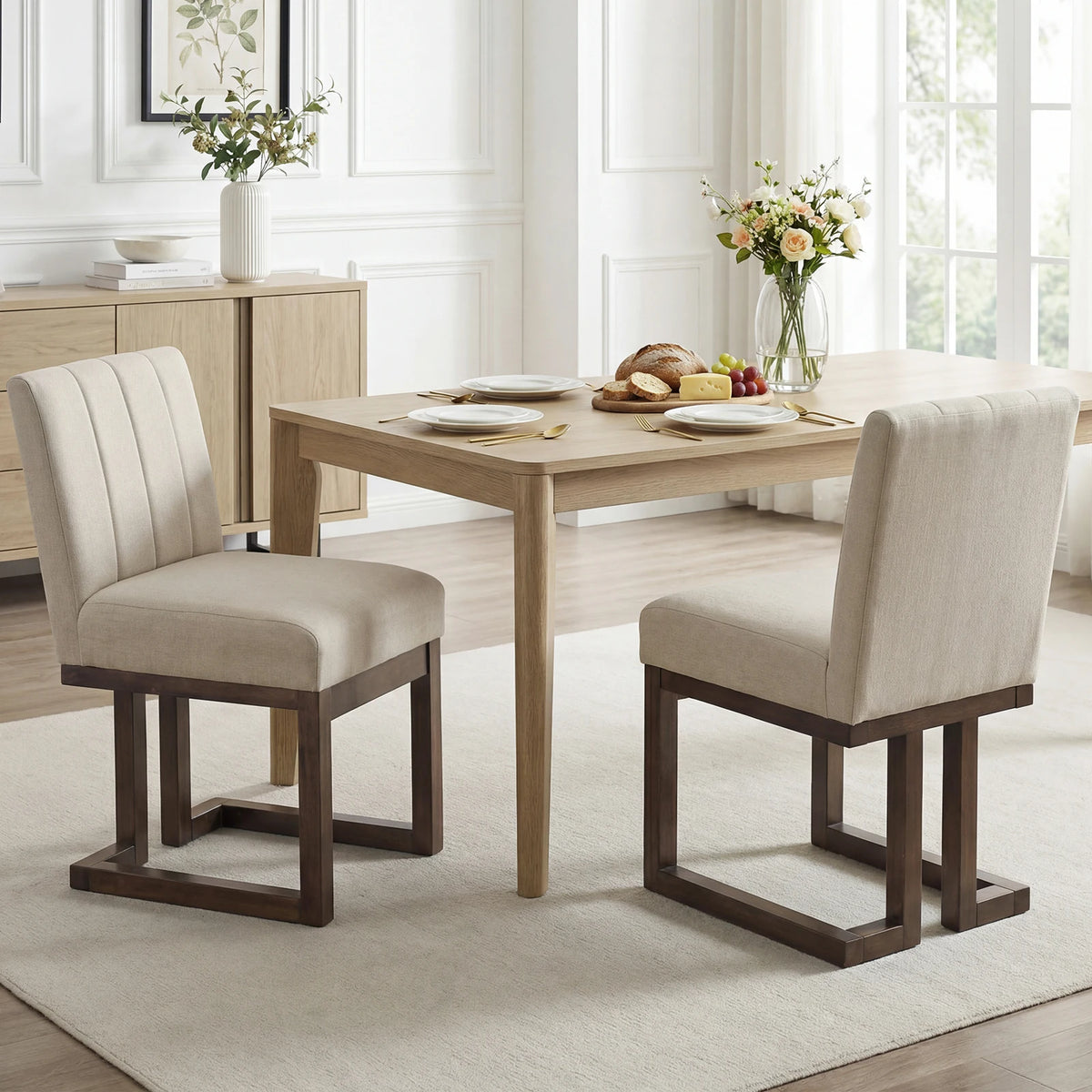 HOMASIS Modern Farmhouse Wooden Dining Chairs With Fabric Upholstery