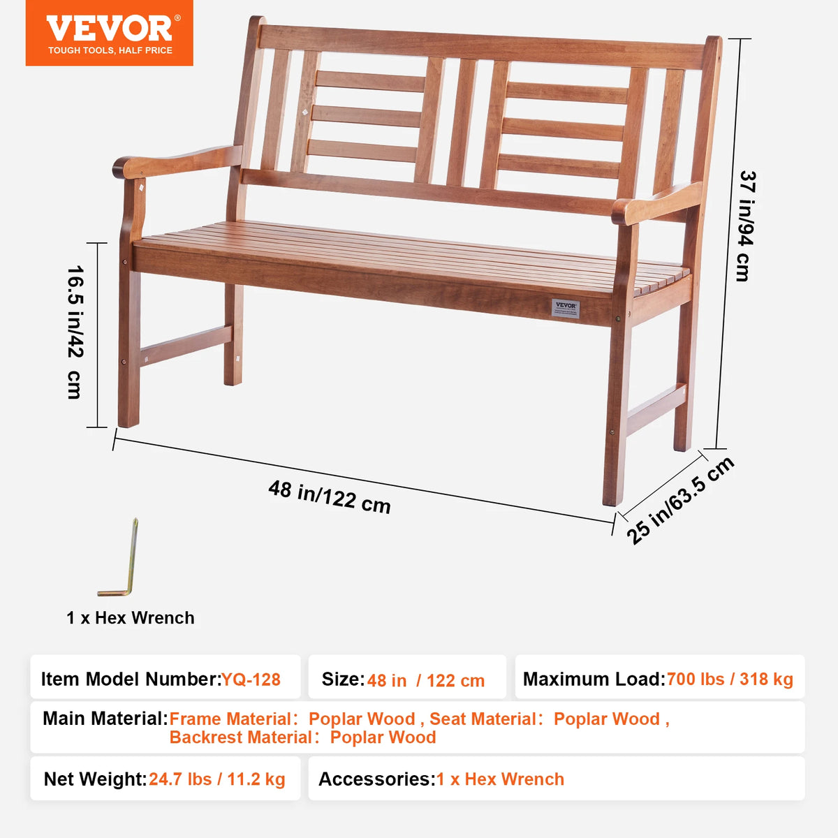 SucceBuy Wooden Outdoor Garden Bench With Sturdy Metal Patio Frame