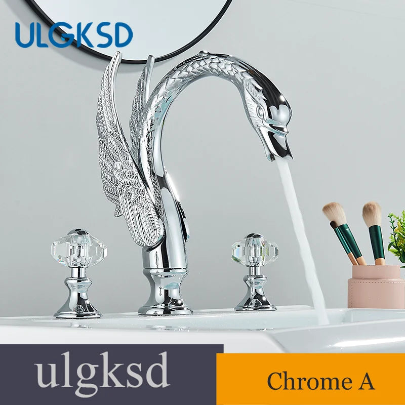 Ulgksd Swan Shape Bathroom Faucet With Crystal Handles