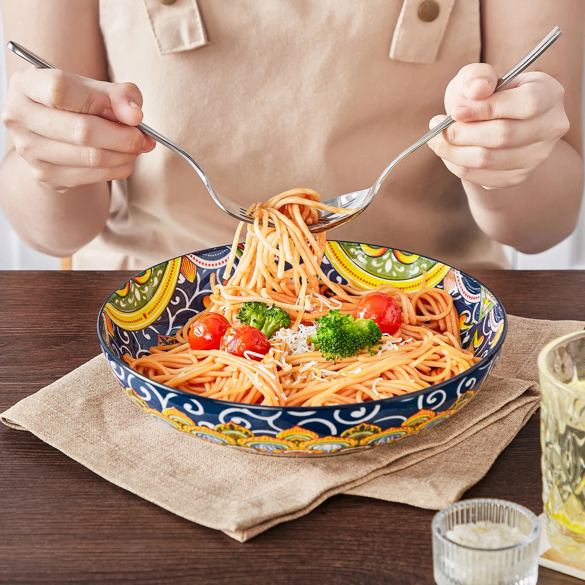 MALACASA Floral Ceramic Pasta Bowls for Soup and Cereal