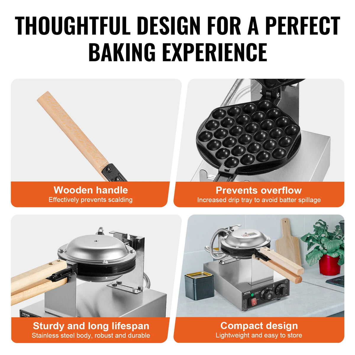VevoR Commercial Egg Bubble Waffle Maker With Dual Pans