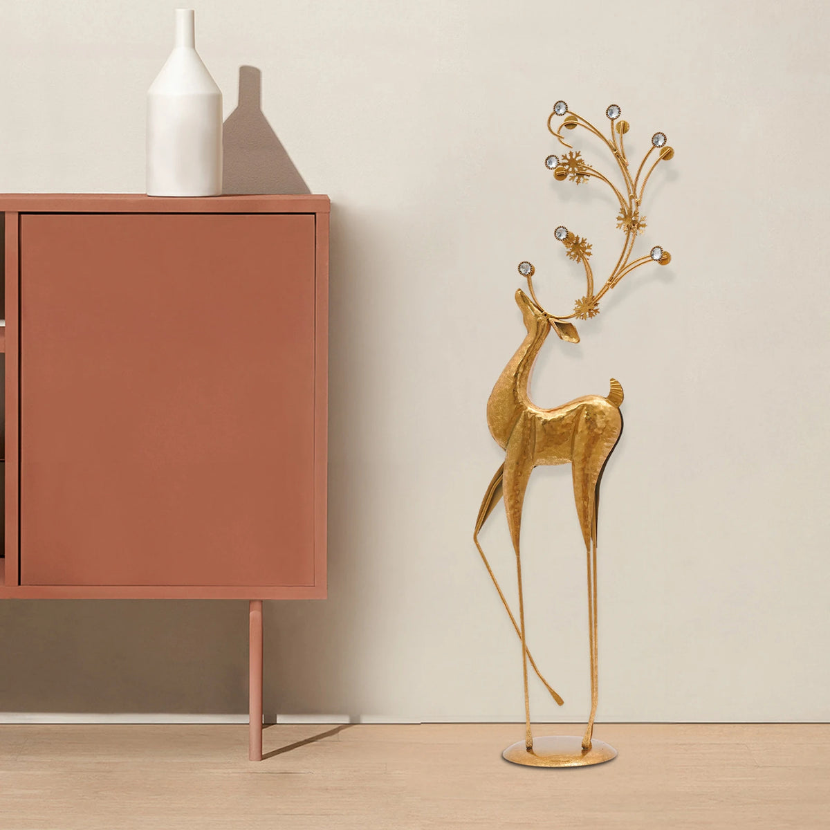 Decorative Deer Statue With Rhinestone Antlers For Home And Office