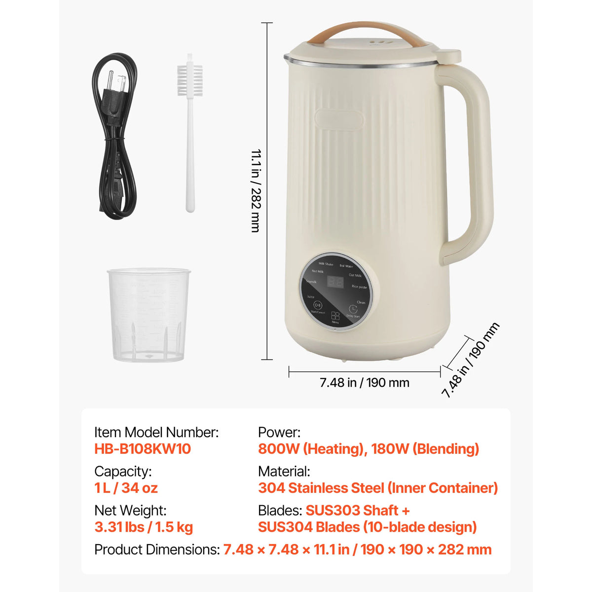 Vevor Eight In One Nut Milk Maker With Self Cleaning