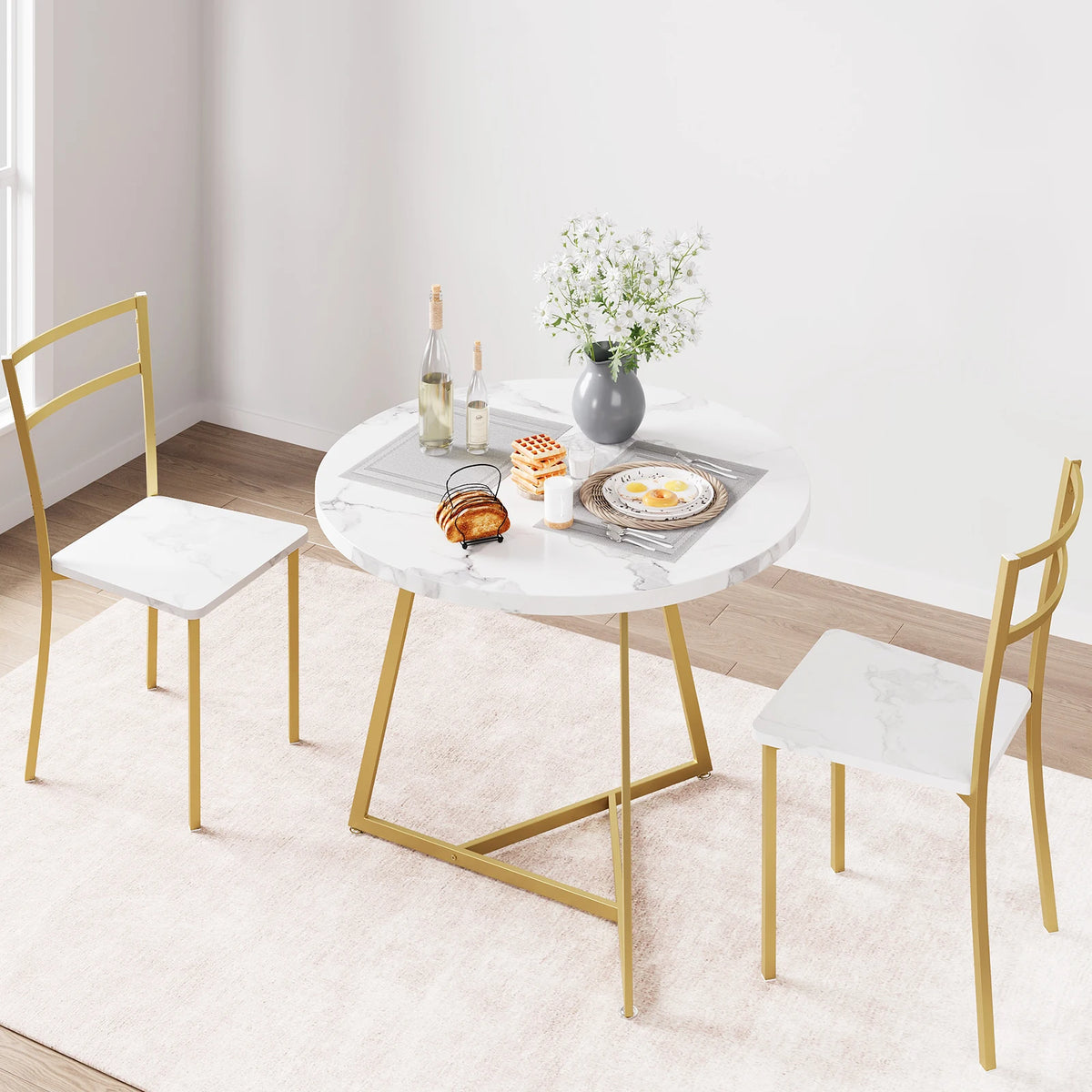 TAKYWEP Round Dining Table Set With Upholstered Chairs for Small Spaces
