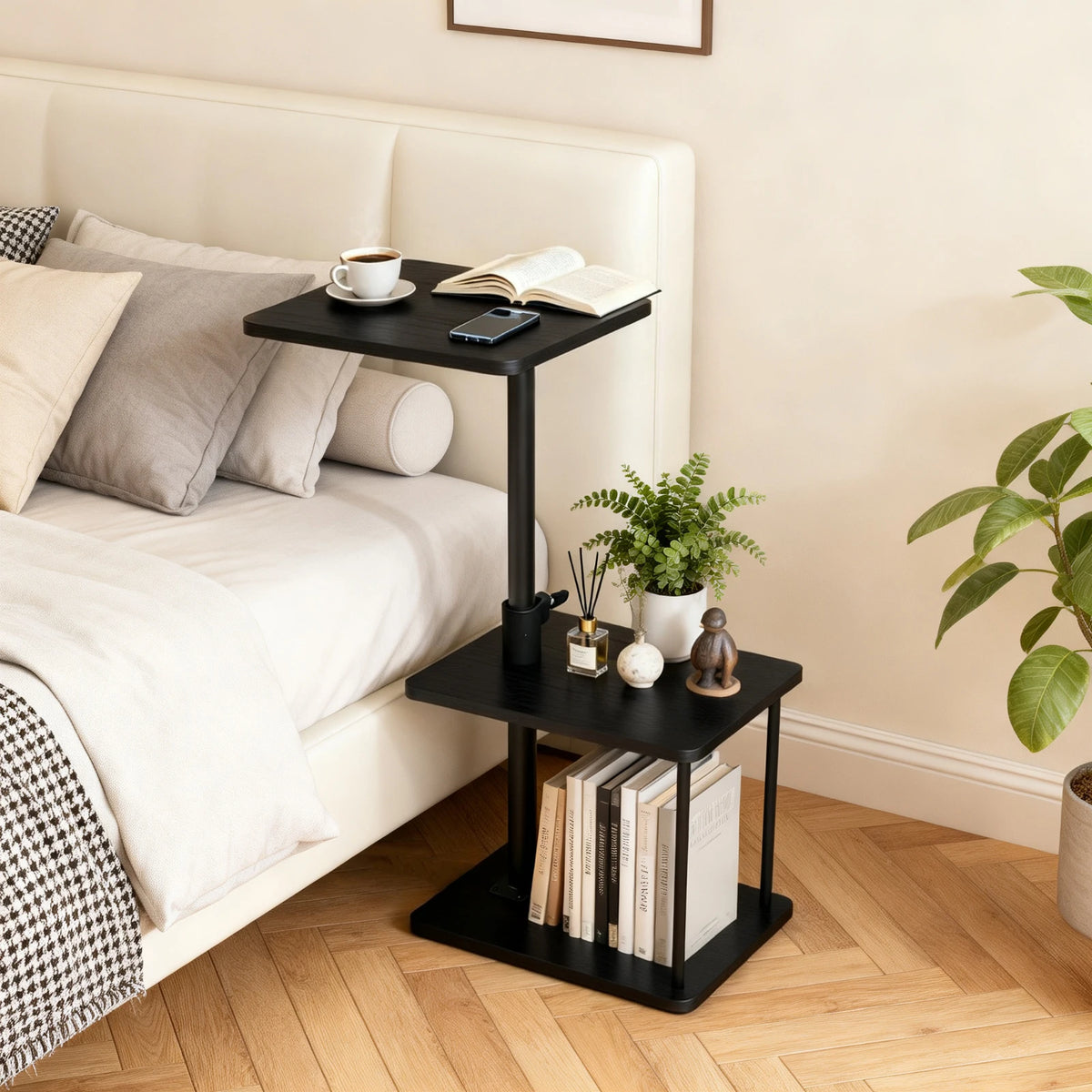 HiMISS Adjustable Swivel Couch Side Table With Storage Shelf
