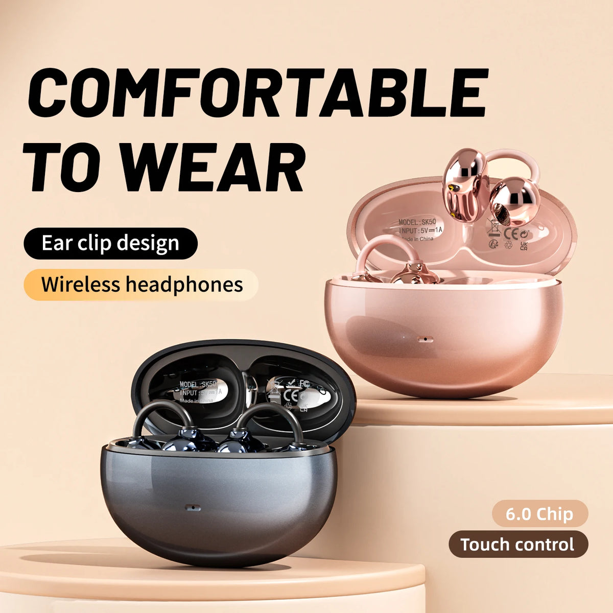 Insonixn Wireless Open Ear Clip Bluetooth Earbuds With Mic