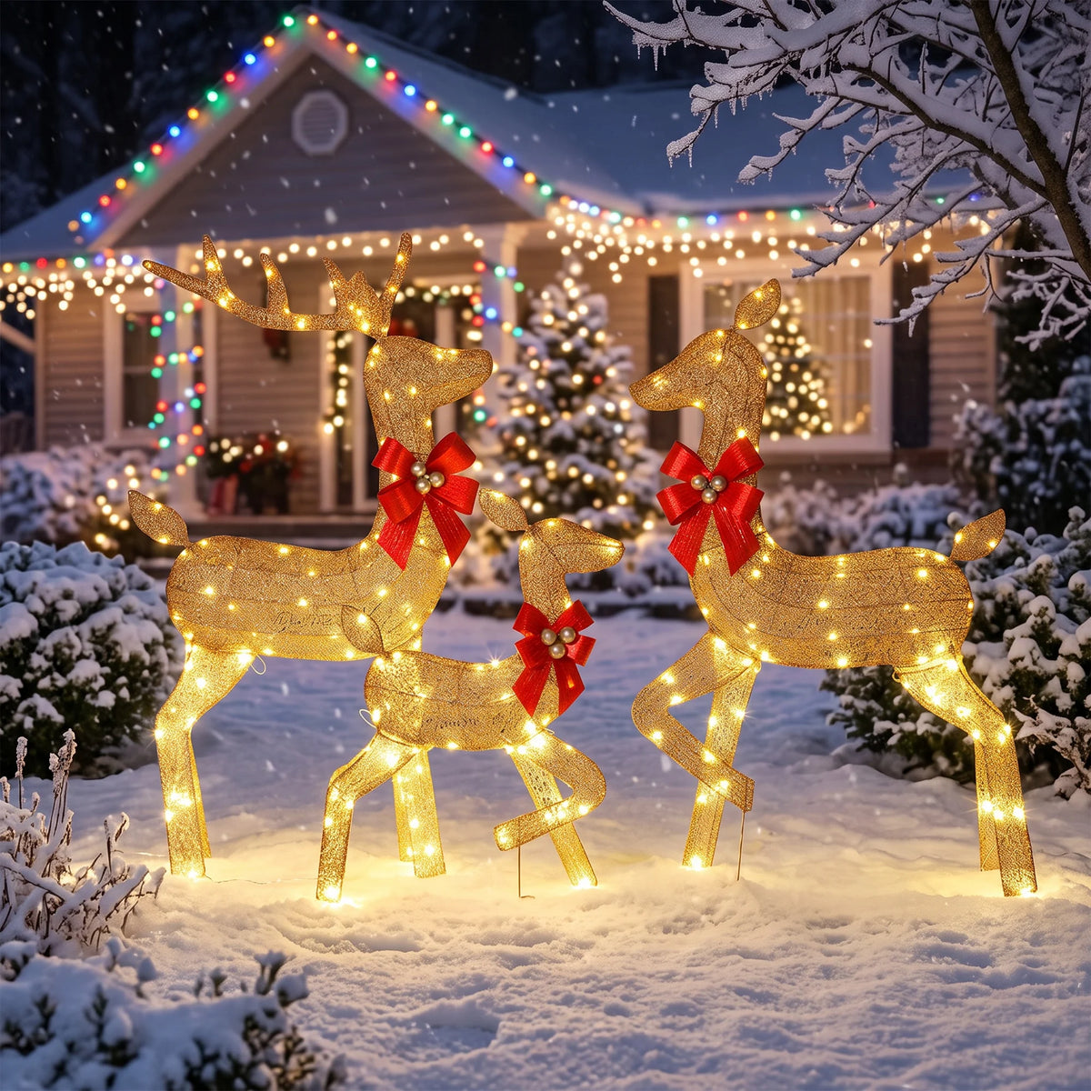 LED Christmas Deer Family Set Outdoor Yard Weatherproof Decor
