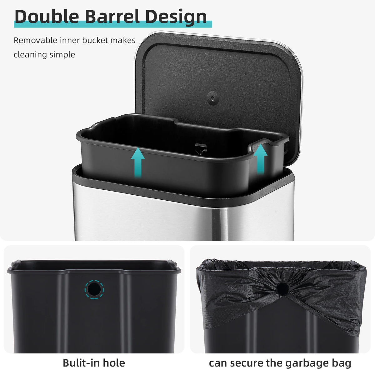 HiMISS Stainless Steel Kitchen Trash Can With Soft Close Lid