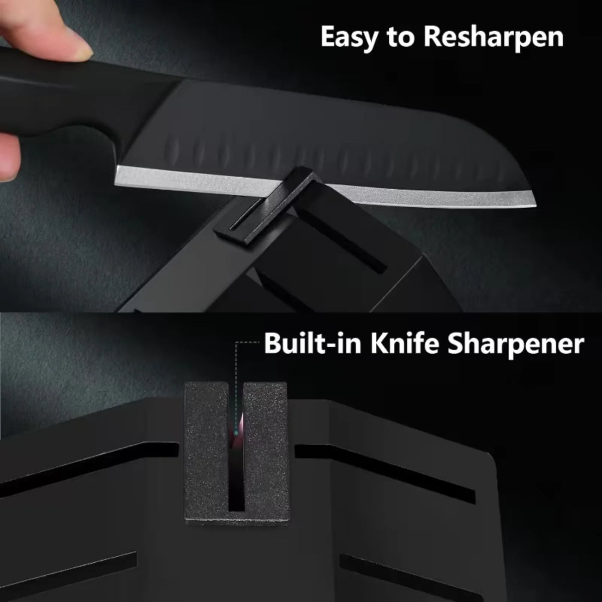 Stainless Steel Kitchen Knife Set With Block And Integrated Sharpener