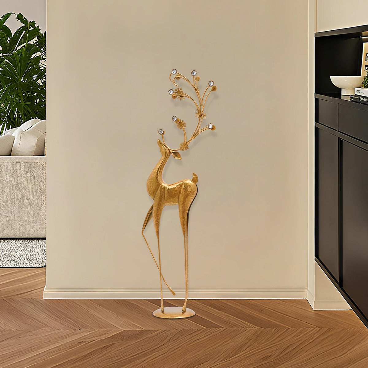 Decorative Deer Statue With Rhinestone Antlers For Home And Office