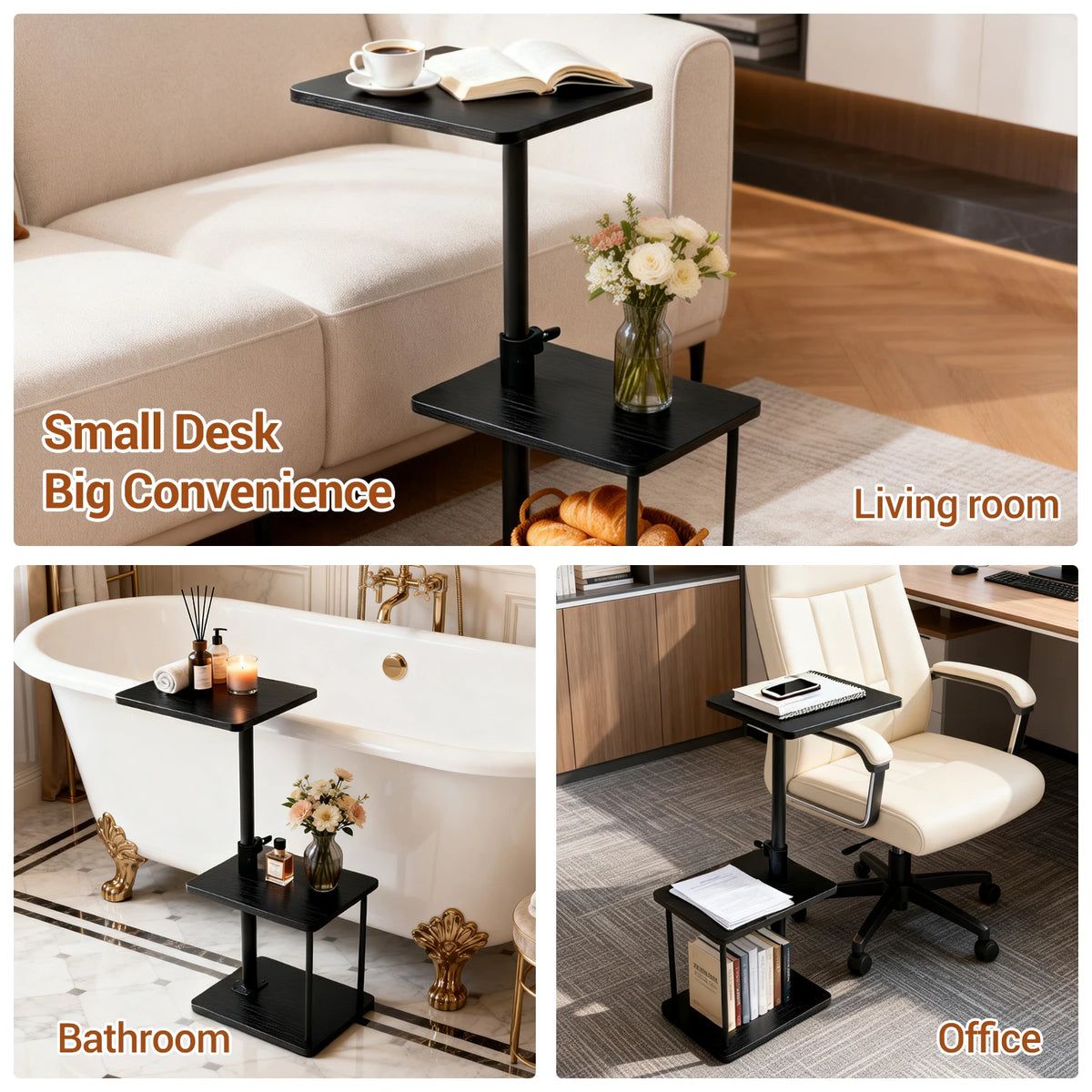 HiMISS Adjustable Swivel Couch Side Table With Storage Shelf