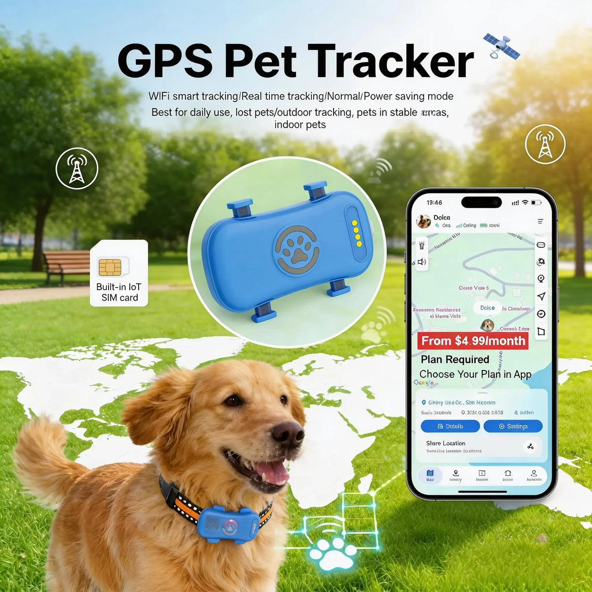 Wanwaytech 4G Pet Tracker With Real Time Tracking And Waterproof Design