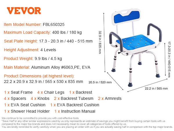 SucceBuy 360 Degree Swivel Shower Chair With Armrests And Backrest