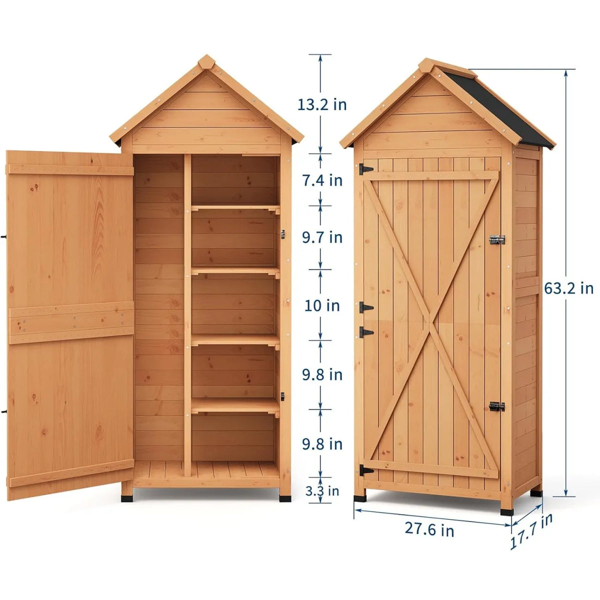 Outdoor Wooden Garden Storage Cabinet With Lockable Door And Shelves