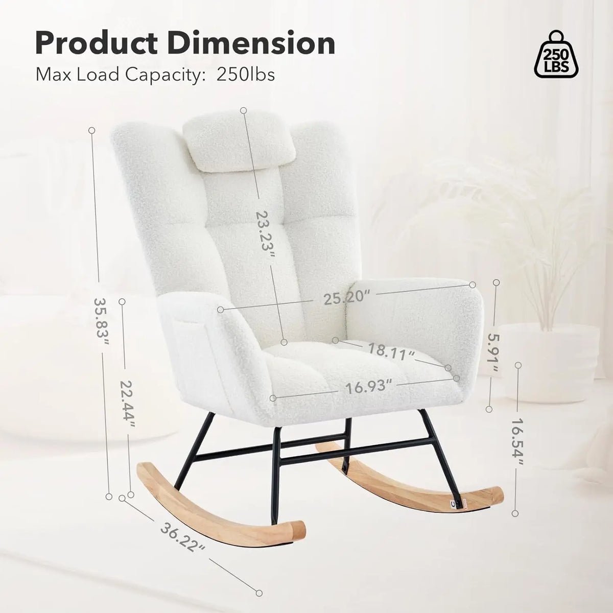 Studyset Modern Teddy Boucle Rocking Chair Side Pocket Living Room