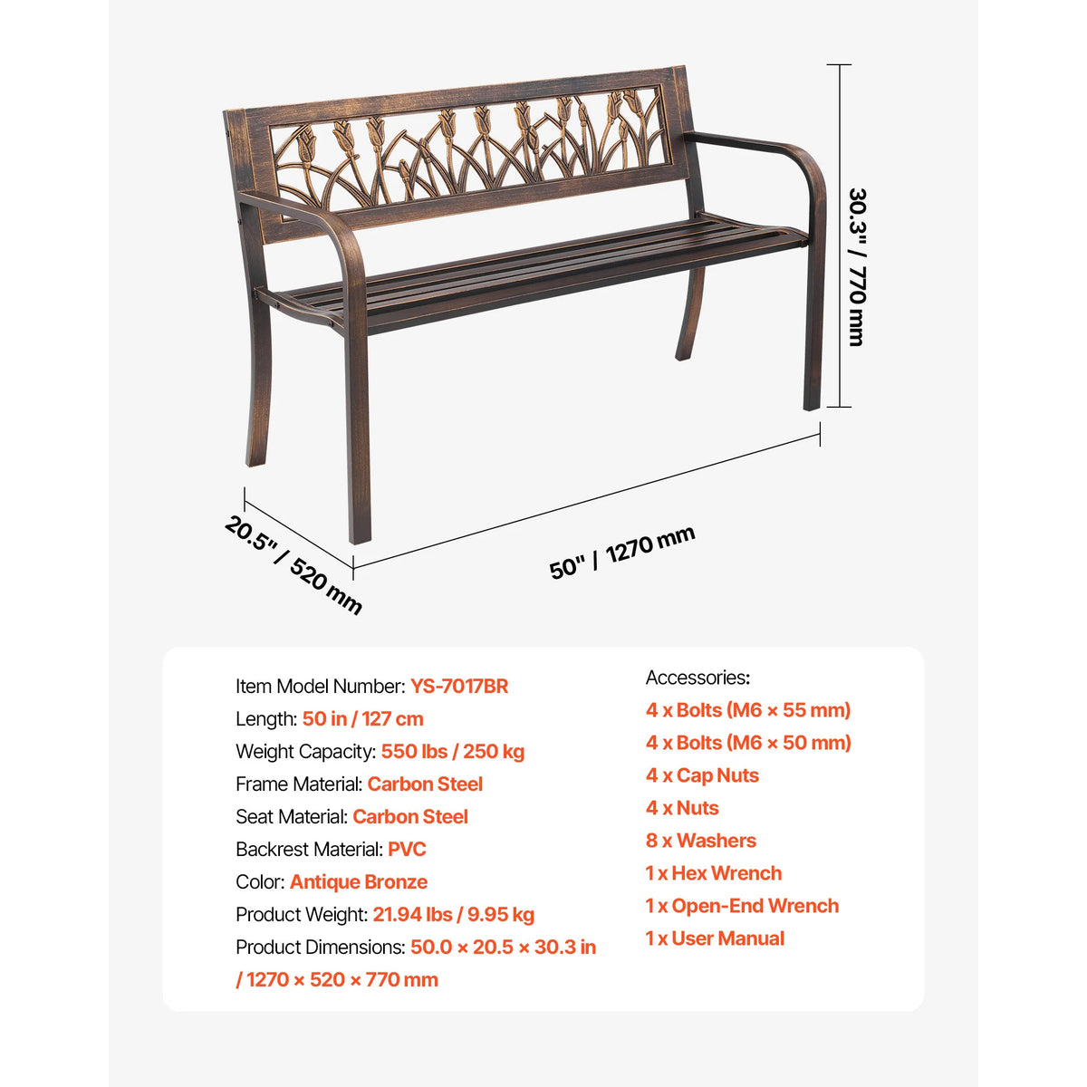 SucceBuy Wooden Outdoor Garden Bench With Sturdy Metal Patio Frame