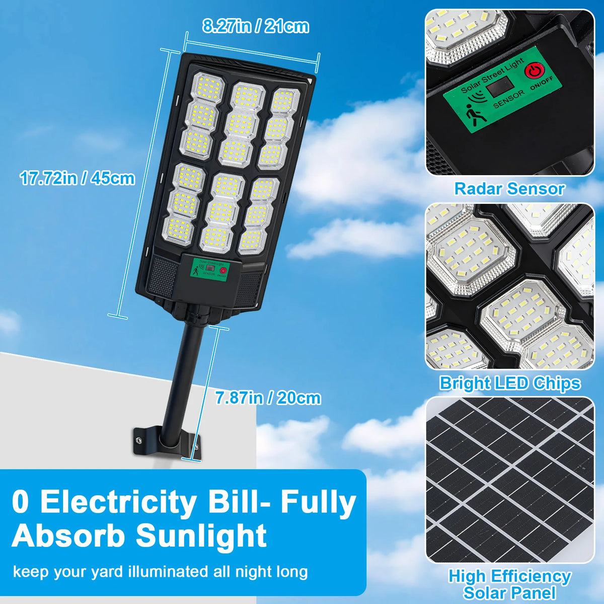 Solar Led Outdoor Motion Sensor Street Lights With Remote Control