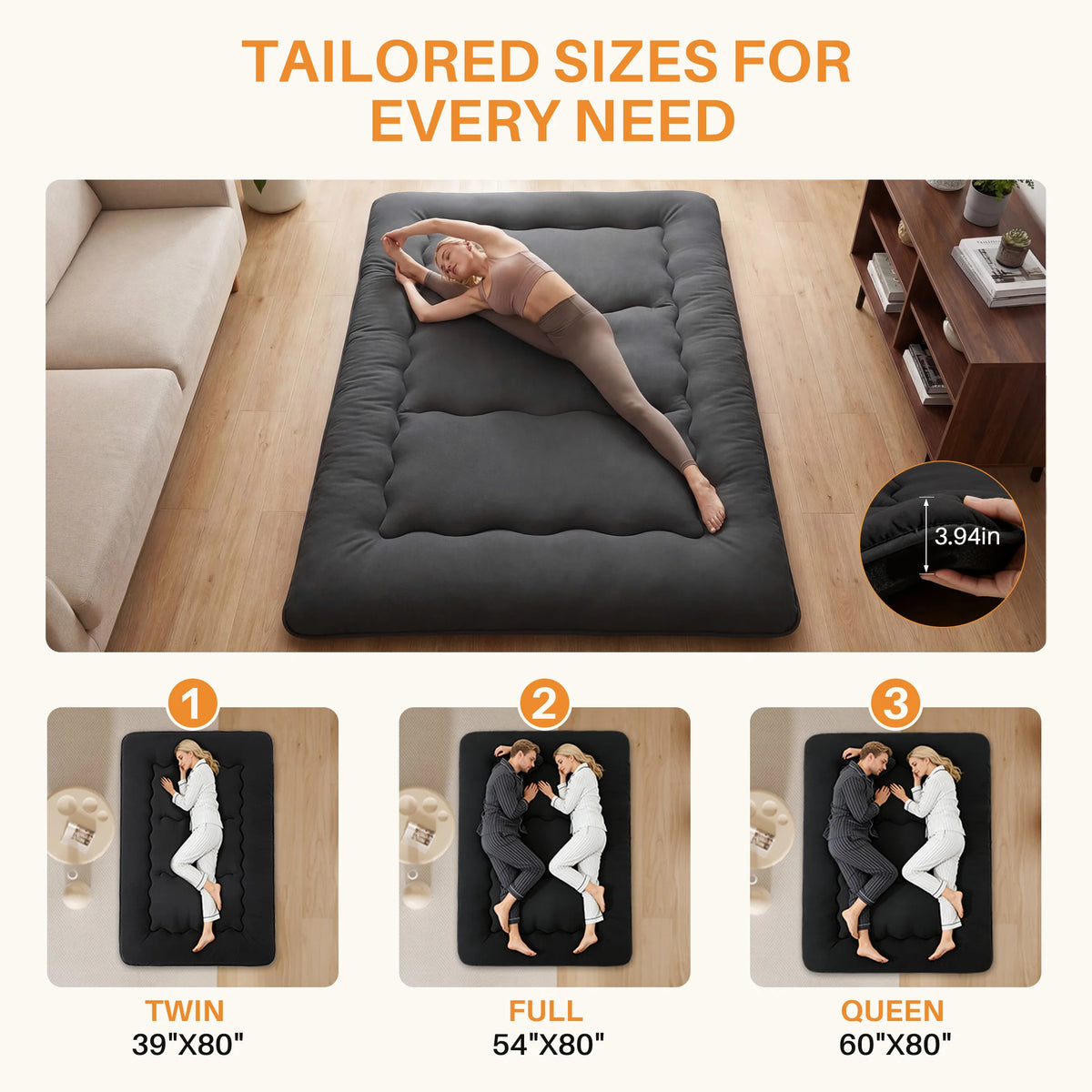 MCQ Japanese Foldable Futon Mattress With Washable Cover For Home