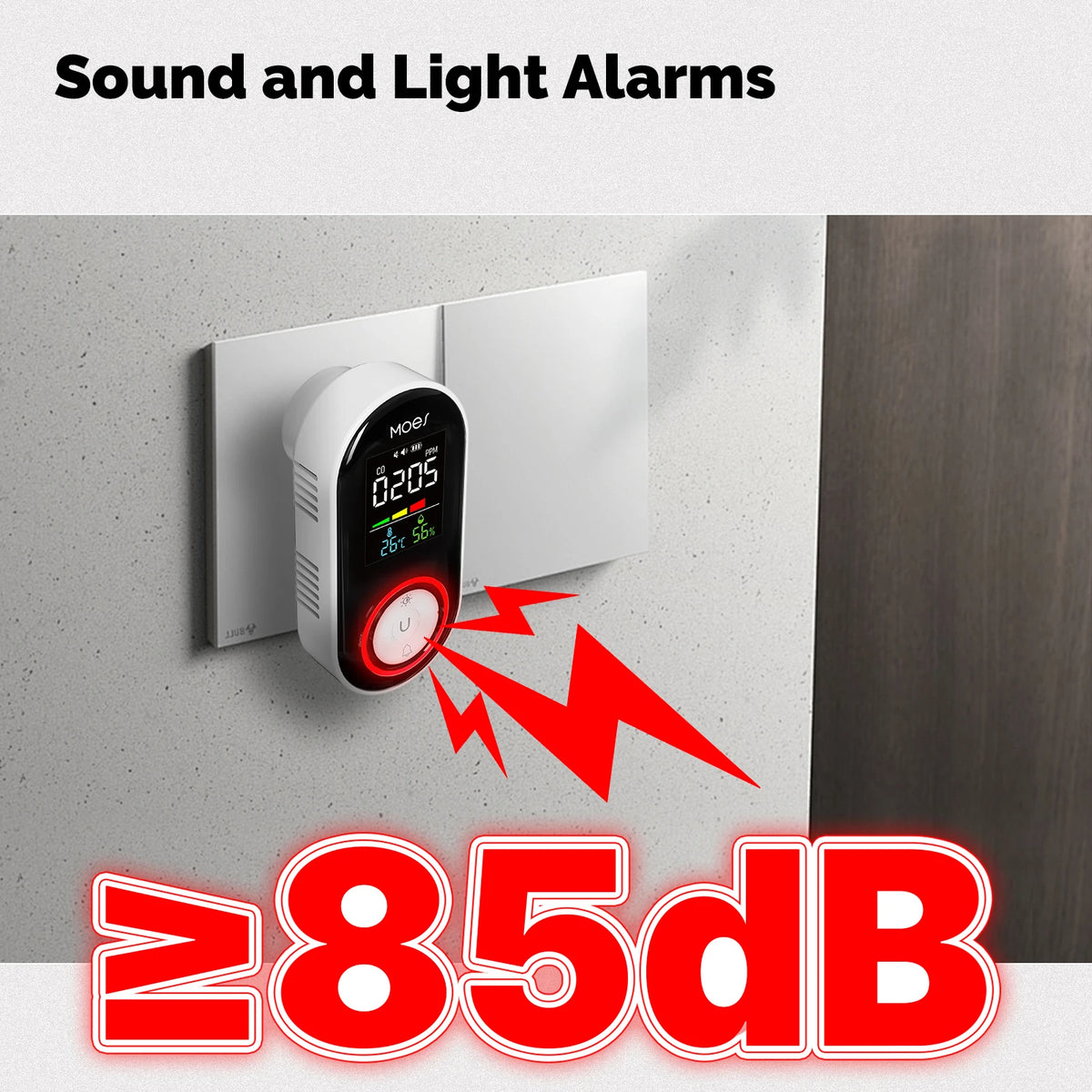 MOES CO Plug In Carbon Monoxide Detector LED Display Alarm